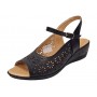 Sandale dama negre din piele naturala cu platforma joasa si perforatii florale Elviora CLP02N